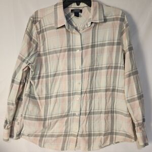 Lands' End Long Sleeve Pink Grey Soft Flannel Size 18